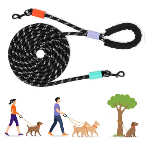 Eyeleaf Laisse pour Chien, dotée d'une poignée rembourrée, permettant de Promener Deux Chiens à la Fois, Longueur réglable, adaptée aux Chiens de Petite, Moyenne et Grande Taille (Black, 3M)