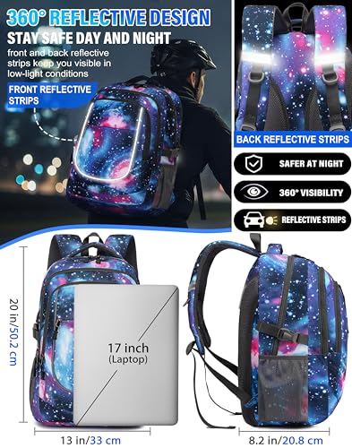 Image of ProEtrade Extra Large Backpack Bookbag for College Travel Laptop Business Hiking Backpack Fit Laptop Up to 17 Inch Sturdy Multi Compartment Gifts for Men Women Night Light Reflective (Light Galaxy)