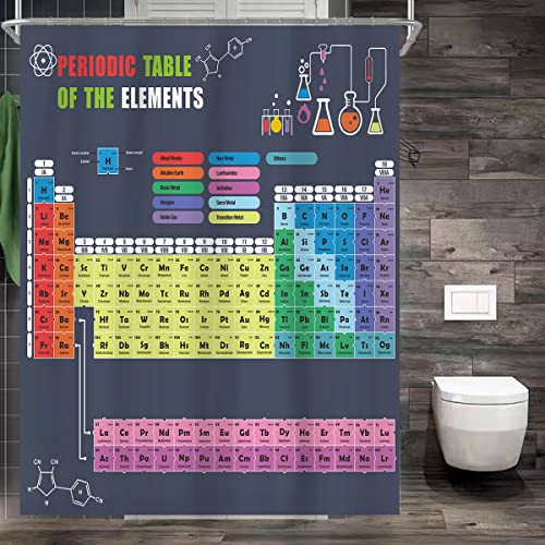 Unifeel Most Updated Periodic Table Of Elements Fabric Shower Curtains For Chemistry Teacher Use As Poster. Boys And Students Bathroom Gray Background, 71×71In #TOP2