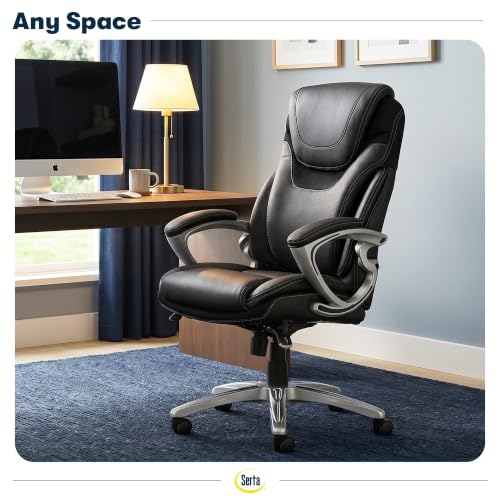 Image of Serta Bryce Executive Office Chair - Ergonomic Computer DeskChair with Lumbar Technology - Adjustable Height - Memory Foam Body Pillows - 360 Swivel Rolling Base - Bonded Leather - Black