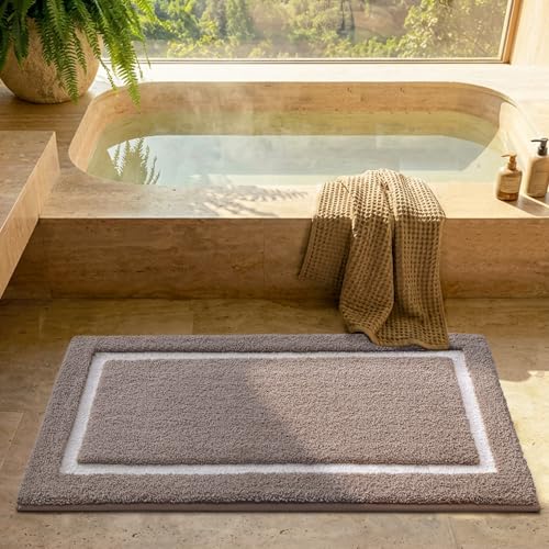 Image of Color&Geometry Extra Soft Bathroom Rugs 36x24, Absorbent Microfiber Bath Rug, Non-Slip Bathroom mat, Washable Plush Bath Mats for Bathroom, Shower, Bathtub, Laundry, Taupe White