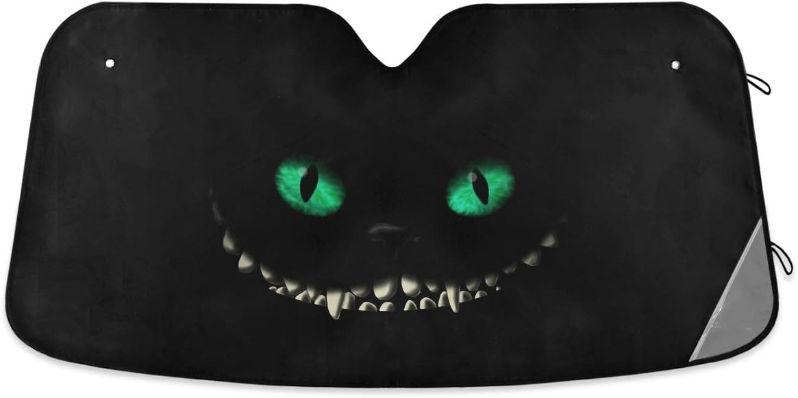 Bolaz Black Pattern Car Windshield, Smile of Evil Sun Shield Visor Protector Foldable, Keep Vehicle Cool Protect Your Car from Sun Heat Glare Best UV Ray