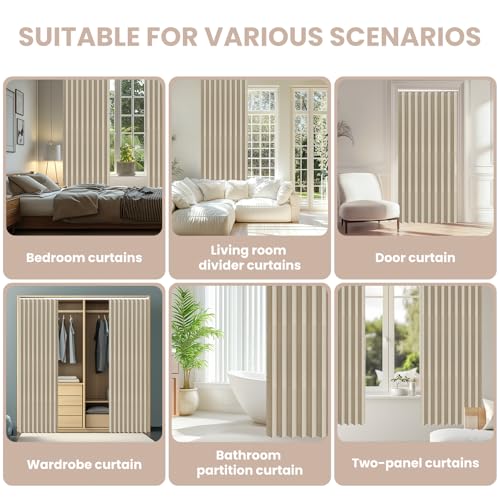 Image of AJAZZ Blackout Accordion Door with Curtain Rods Adjustable 28-63 inch Long Invisible Sliding Glass Door Curtain for Bedroom Living Room Doorway Curtain Sets (1 Pack, 72 W x 78 L, Cream Yellow)