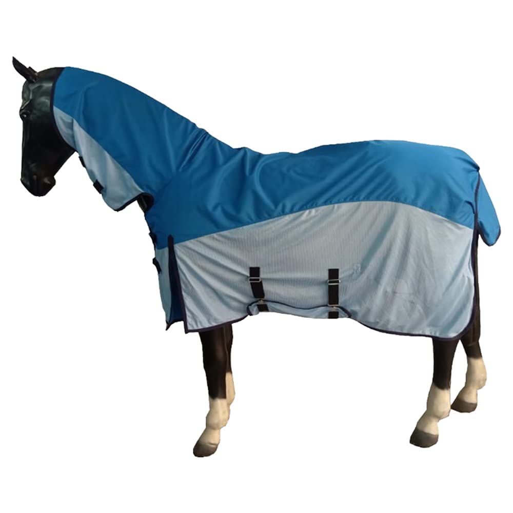 Horse Combo Fly Rug - 2-in-1 with Neck Adjustable Legs Straps and Tail Flap - Equestrian Waterproof Summer Outdoor Rain Sheets for Pony and Cob Riding