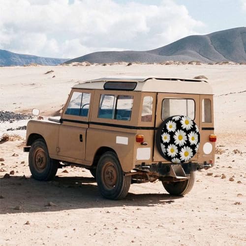 Image of White Daisies Spare Tire Cover Wheel Covers for RV Tires Camper Tire Case Protectors for Trailer Rv SUV Truck Travel Trailer 15 in