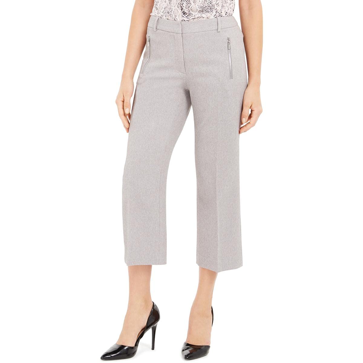 Calvin Klein Womens Petites Parker Twill Zip Pocket Cropped Pants Gray 12P