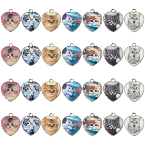 Pendentif chat pour fabrication de bijoux et loisirs créatifs avec breloques cœur