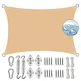 Parasol rectangular para patio, protección UV, resistente al desgarro, con accesorios de acero inoxidable, para jardines, balcones, piscinas, fiestas, 2 x 3 m, color beige