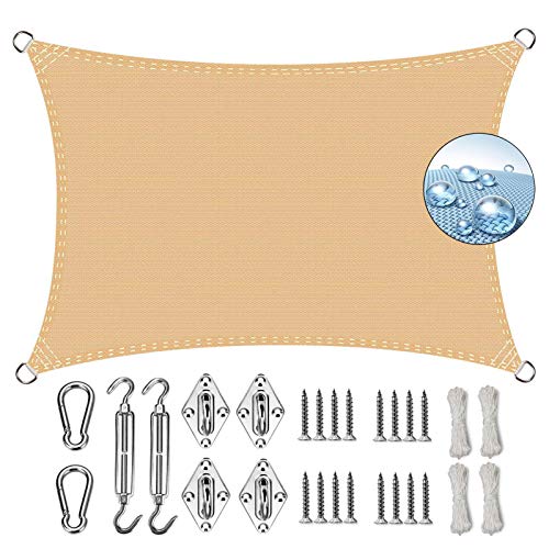 GOUDU Toldo Vela de Sombra 4.5x7.5m Toldo Vela IKEA Impermeable Exteriores Accesorios de MontajeTodo Incluído para Jardín Patio Terraza Balcón, Beige