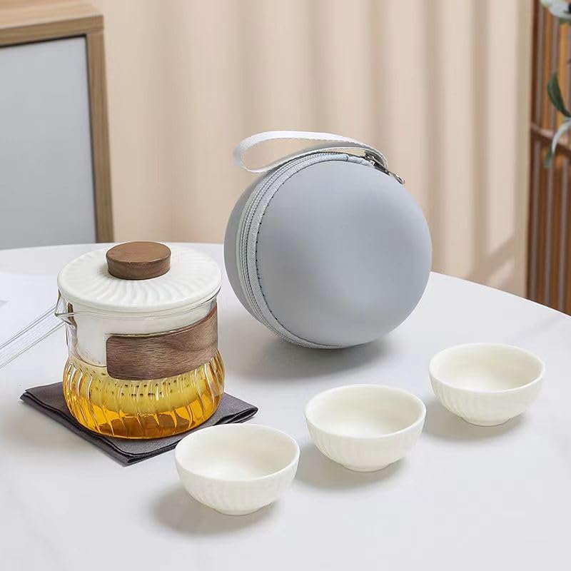 Amazon.co.jp: 旅行茶器セット携帯セラミックガラス快客カップ1ポット3