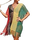 Bsubseach Beach Crochet Dress Bathing Suit Cover Ups Sexy Coverup for Swimwear Women Summer Outfit R-Patchwork 1