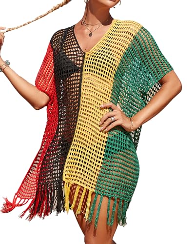 Bsubseach Beach Crochet Dress Bathing Suit Cover Ups Sexy Coverup for Swimwear Women Summer Outfit R-Patchwork 1
