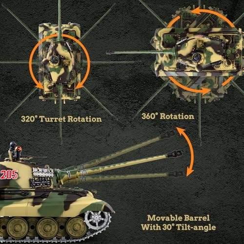 Image of 1 /16 RC Tank, Heng Long German King Tiger model Army Toy with Smoke, Sound, Light, 2.4G Remote Control Tank That Shoot with Upgraded Metal Track, Idler and Sprocket Wheel, Steel Gearbox, Two Batteries