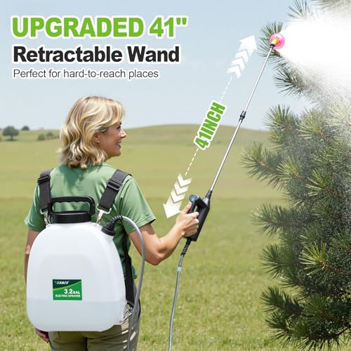 Image of Battery Powered Sprayer 3.2 Gallon, Backpack Sprayer with 3 Adjustable Forces, Battery Indicator, 5 Mist Nozzles, 41 inch Retractable Wand, USB Rechargeable Garden Sprayer for Weed Lawn Yard