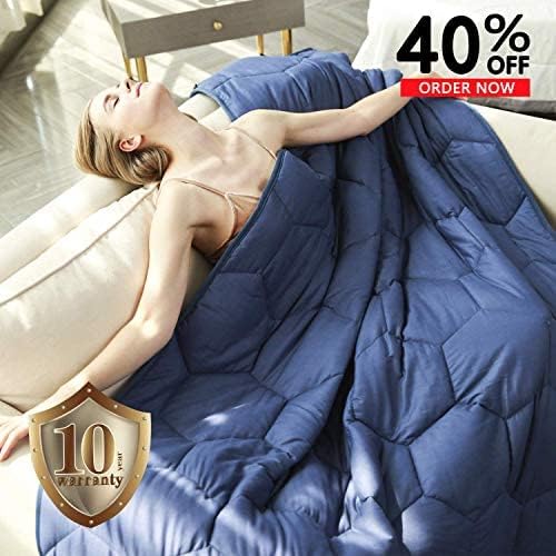 YEMYHOM 100% Cotton Weighted Blanket Adult Bed Heavy Blankets with Glass Beads (60"x80" 25 lbs, Blue)