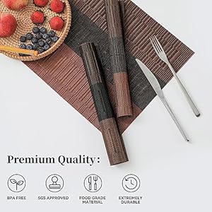 Leetaltree Brown with Black Striped Placemats Set of 8 - Heat Resistant Non-Slip Place mats for Dining Table, Washable Durable PVC Vinyl Woven Table Mats(Brown Stripe, 8) Leetaltree Brown with Black Striped Placemats Set of 8 Heat Resistant Non Slip Place mats for Dining Table Washable Durable PVC Vinyl Woven Table MatsBrown Stripe 8