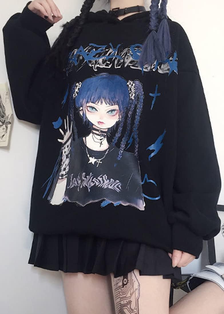 EMILYLE Womens Japanese Style Hoodie Cute Pattern Print Sweatshirt Fashion Kawaii Anime Pullover image 4
