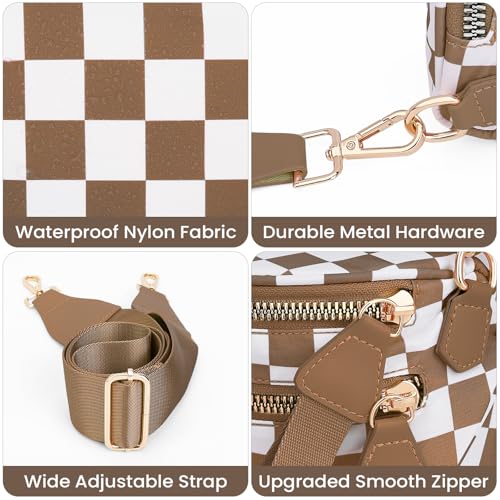 Image of Lushandy Bum Bag Checkered Crossbody Bag Mom Everyday Purse | Roomy Space, Wipe Clean, Wide Strap