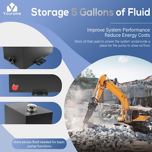 Image of 5 Gallon 14 Gauge Steel Hydraulic Fluid Reservoir Tank, 1.5 Inch FNPT Inlet Port and 0.75 Inch FNPT Outlet Port, 15x9x8in Size