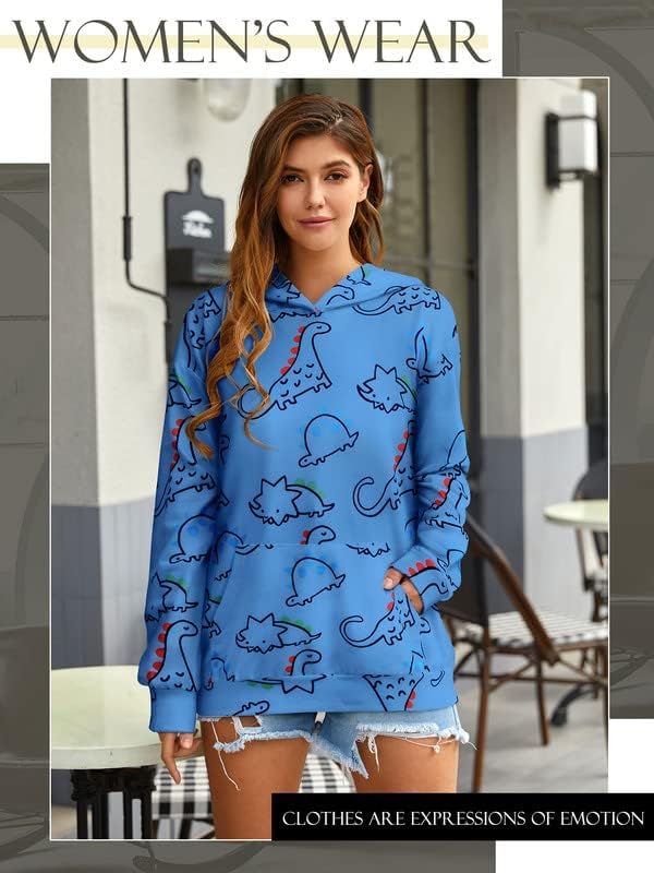 RMCMS Women Dinosaur Funny Hoodie Sweatshirt Pocket Crewneck Casual Loose Cute Tops Long Sleeve Hoodied Pullover Shirt - Image 6