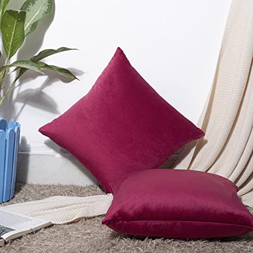 Image of Cazimo Velvet Cushion Covers for Bed, Sofa and Couch - 16 * 16 inches | Ideal for Living Room | Set of 2, Red