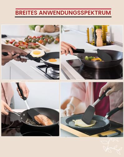 Foto von Unicook Silikon Pfannenwender Set - Pfannkuchenwender Silikon, Spatula Küche Zubehör für Spiegelei Omelette Pfannkuchen Hamburger, Silikonkautschuk zum Backen, Kochen, Mischen, 2 Stück