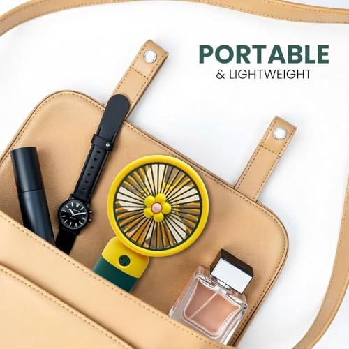 Image of Felinar Portable 3 Speed Mini Hand Fan Rechargeable | 2-in-1 Handheld Desk Fan | USB Powered, Quiet & Personal Cooling Fan for Men & Women (Yellow)