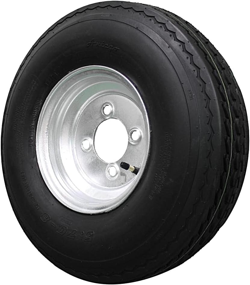 Antego (Single) Trailer Tire On Rim 570-8 5.70-8 Load C 4 Lug Galvanized Wheel