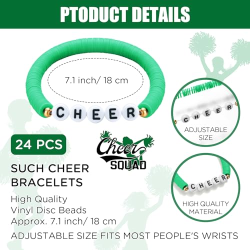 Image of Landical 24 Pcs Cheerleader Gifts Stackable Clay Bead Cheer Bracelets Friendship Bracelets Senior Night Cheer Gifts for Girls(Green)