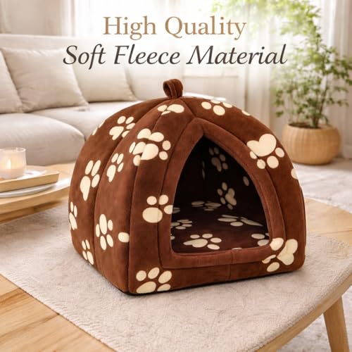 Igloo Pet Bed Cat Kitten Dog Fleece Cute Pyramid Cozy Washable Warm House Cave Pet Tent for Kittens, Rabbits, Guinea Pigs, and Other Small Animals