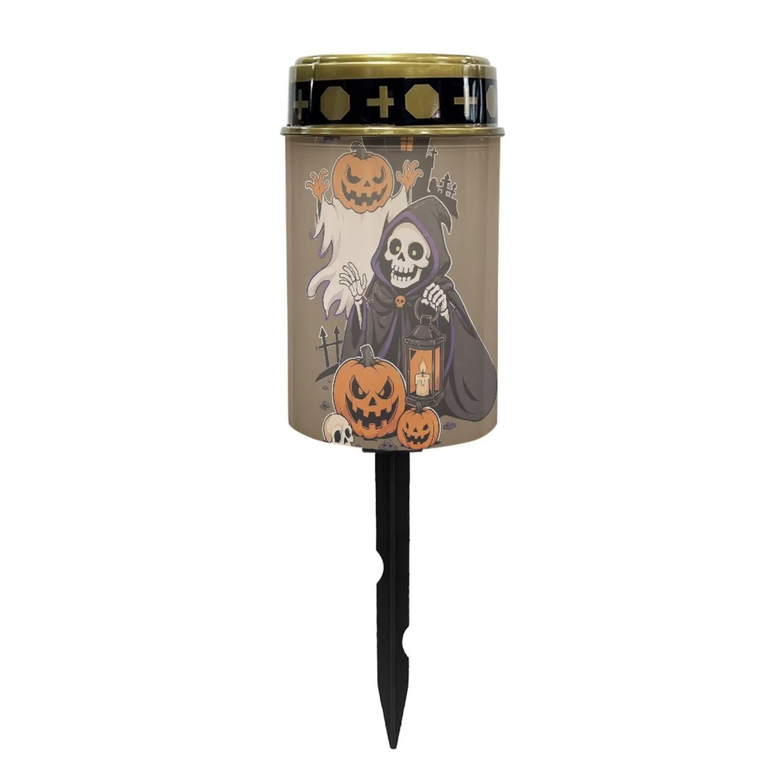 Poceacles Solar Lights Outdoor Grave Candle for Cemetery Decoration Solar Outdoor Lights for Garden Lawn Backyard Pathway Halloween Decor, Pumpkin Skull Brown