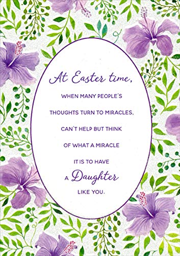 Designer Greetings Thoughts Turn to Miracles : Light Purple Flowers Around White Oval Daughter Easter Card