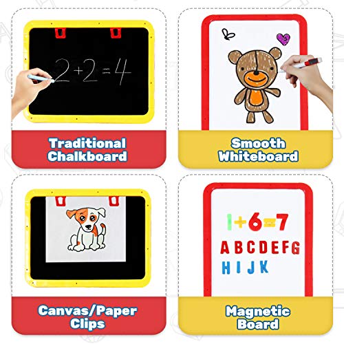 STEAM Life Art Easel for Kids 4 in 1 Magnetic Board, Chalkboard, Painting Easel, and Drawing White Board for Kids Toddler Includes Magnetic Letters and Numbers Easy Storage and Adjustable Height
