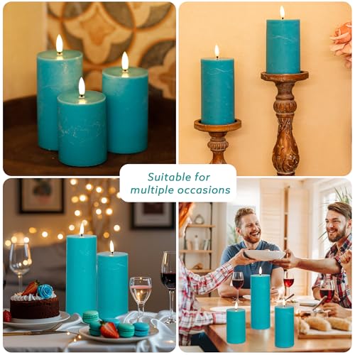 Image of Teal Flameless Candles, Wax Battery Operated Candles with Remote