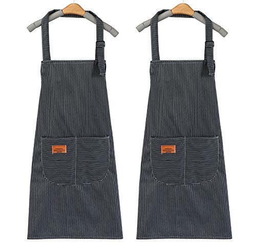 Axique Canvas Garden Aprons With Pockets For Women Adjustabe Bbq Chef Cute Cooking Teacher Shop Apron For Unisex Smock For Coffee ShopSupermaket 2Pack Stripes ApronsGray Stripes 2 packs