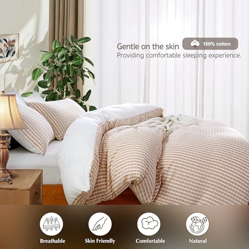 Image of Oli Anderson 100% Cotton Waffle Comforter Set, 3 Pieces Lightweight Breathable All Season Bed Comforter, Soft Skin-Friendly Blanket for Bedroom Guest Room, Machine Washable, Pumpkim Brown