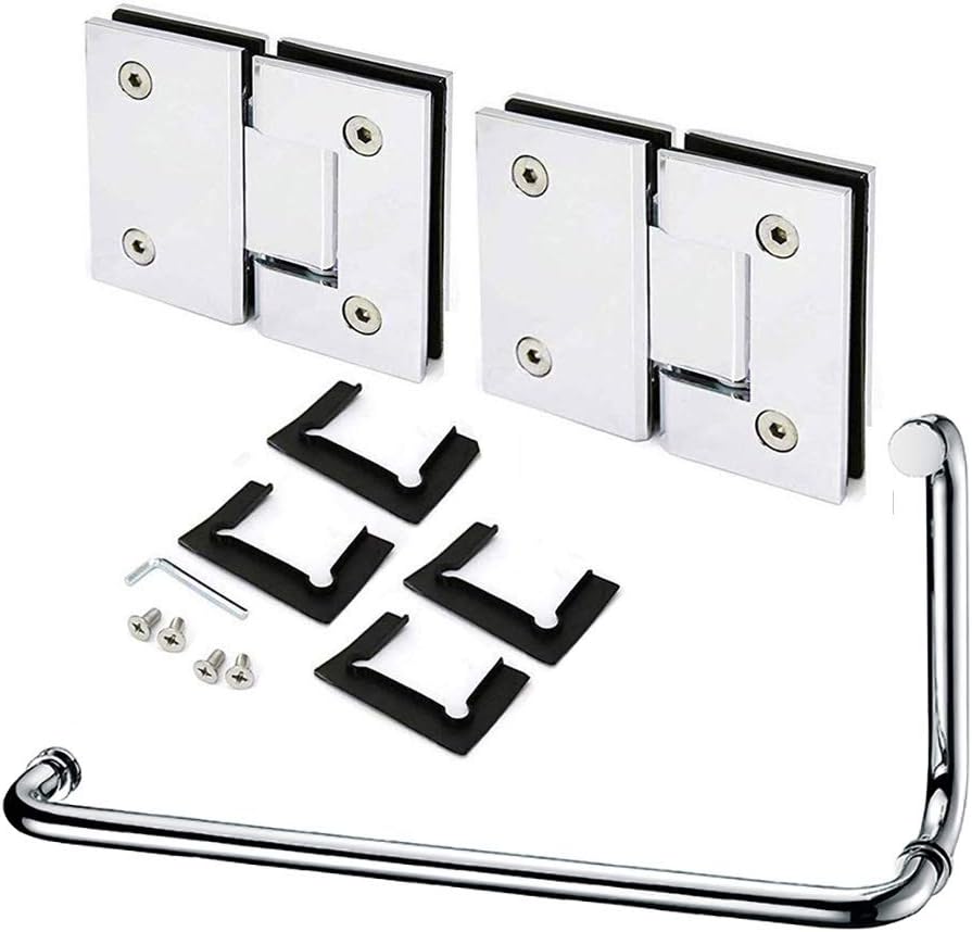Chromed 180 Degree Geneva Glass to Glass Shower Door Hinge and Round Pull Handle Towel Bar for 1/2" - 3/8" Glass (GAS301-GP-SSTB457M)