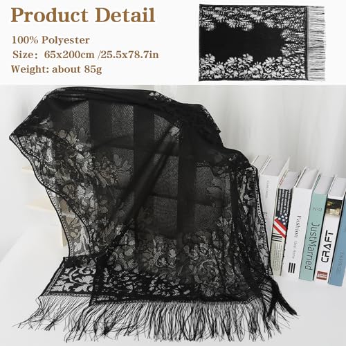 Women's Floral Lace Scarf Shawl with Tassels, Formal Wraps Soft Mesh Fringe Wraps for Wedding Evening Party Dress2