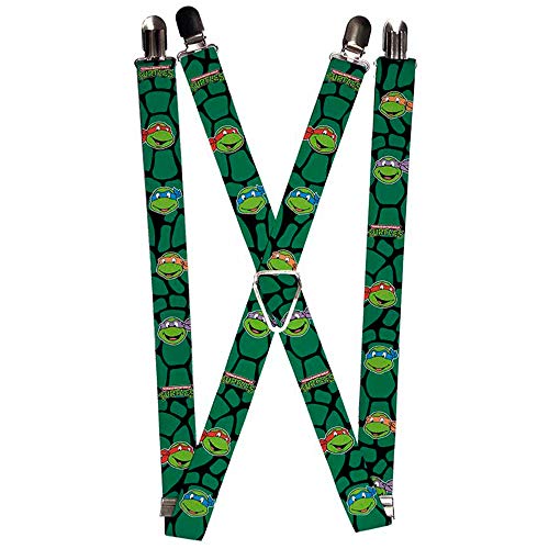Suspenders TMNT Teenage Mutant Ninja Turtles Faces Green Turtle Shell 1.0 Inch Wide