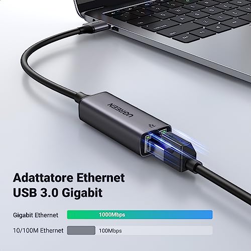 UGREEN Adattatore Ethernet USB 3.0 Gigabit 1000 Mbps Convertitore Lan RJ45 in Alluminio Compatibile con Switch Windows Mac OS Linux Mi Box - Immagine 1
