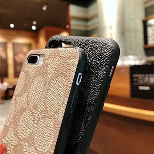 iPhone 7 Plus/8 Plus case,Classic Monogram Pattern Cellphone case,Luxury Ultra-Thin Leather Metal nameplate TPU Frame case Cover for Apple iPhone 7 Plus/8 Plus 5.5",Light Brown