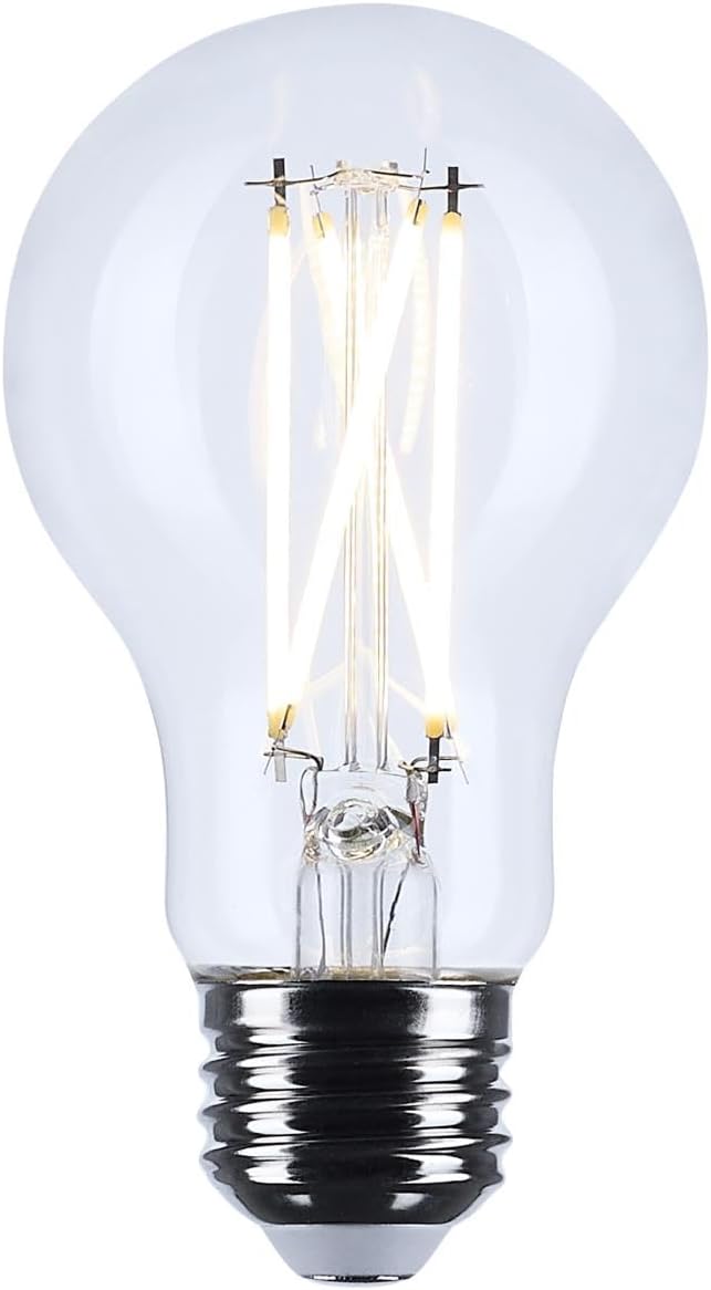 Satco 5W LED A19 Light Bulb 3500K Neutral White 450 Lumens Clear Finish E26 Medium Base Dimmable 300 Degree Beam Enclosed Fixture Rated Wet Location 120V S12468 (24 Pack)