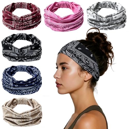 Image of HSEM Headbands for Women 6-Pack - Wide Elastic Non-Slip Hair Bands - Thick Soft Knotted Sports Stretchy Sweatbands for Washing Face, Makeup, Workout, Running, Spa & Fashion, Water Drop