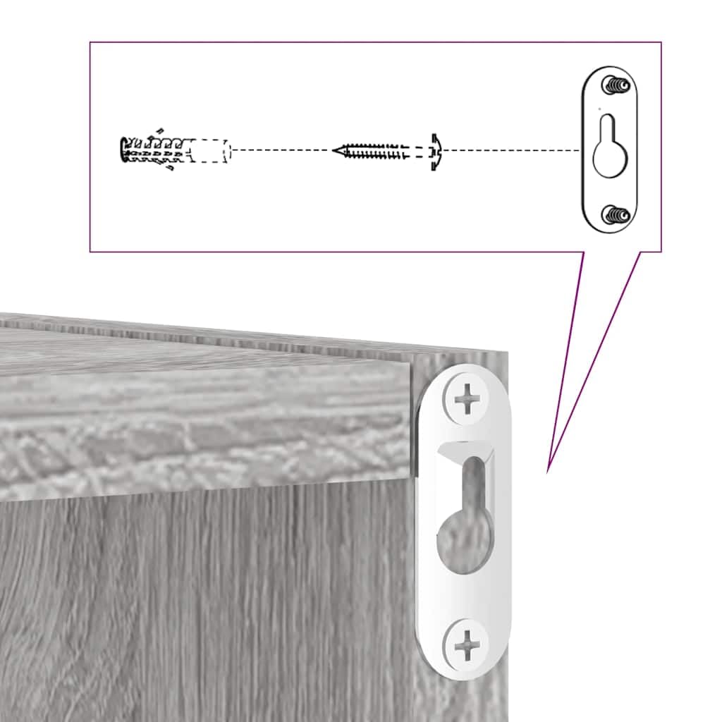 Set di 2 scaffali a cubo Sonoma grigio 30 x 15 x 30 cm, mensole da parete in legno sospese per soggiorno, camera da letto, ufficio, salvaspazio