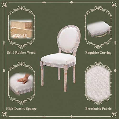 Colamy Vintage Farmhouse Dining Chairs Set Of 4, Upholstered French Country Dining Room Side Chairs With Round Back, Distressed Wood For Kitchen Living Room Bedroom, Beige #TOP4