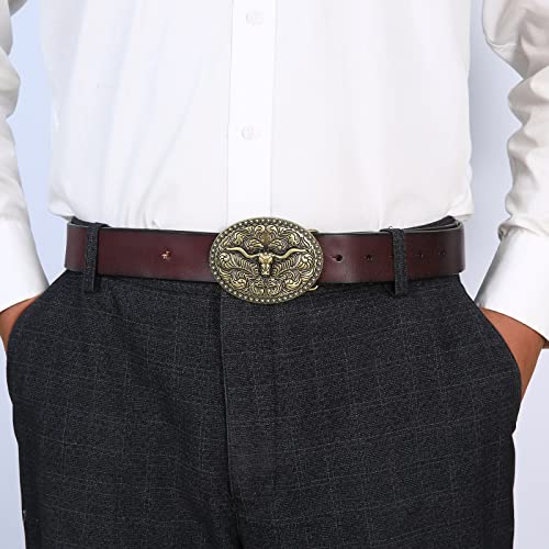 Image of Turquoise Belt Buckle for Men Western Texas Longhorn Bull Rodeo Belt Buckle American Cowboy Chic Gift