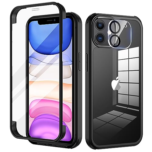 seacosmo Coque iPhone 11, Antichoc Housse [avec 9H Dureté Verre Trempé Protection écran]+[Caméra Arrière Protecteur] 360°Protection Bumper Robuste Intégrale Case Étui pour iPhone 11 - Noir