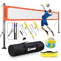 Patiassy Professionelles Volleyballnetz für den Garten Mit Höhenverstellbar Stangen [Anti-Rost Beschichtung], Grenzlinie, PU Volleyball, Pumpe, Seilspanner, Tragetasche 5-Minuten-Montage (9,75m*1m)