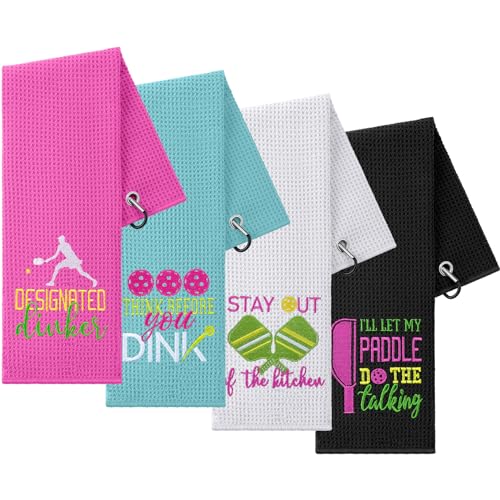 Hosuly 4 Pcs Dinkball Towel 16 x 24 Microfiber Waffle Athletic Towel with Clip Dinkball Lover Gift for Men Women Pi Day Mothers Day Party Favors(Women Elegant)