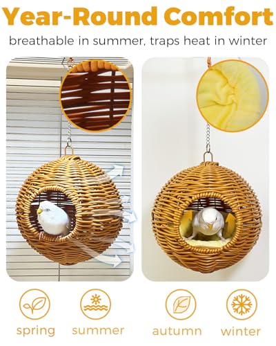 Image of Chewproof Steel Frame Bird Nest for Cage, Washable Small Bed Hammock | Bird Hideout Lay Eggs Parakeet Nest Sleep Rest, Parakeet Warm Bed House Hut for Lovebird, Canary, Budgie, with Cushion